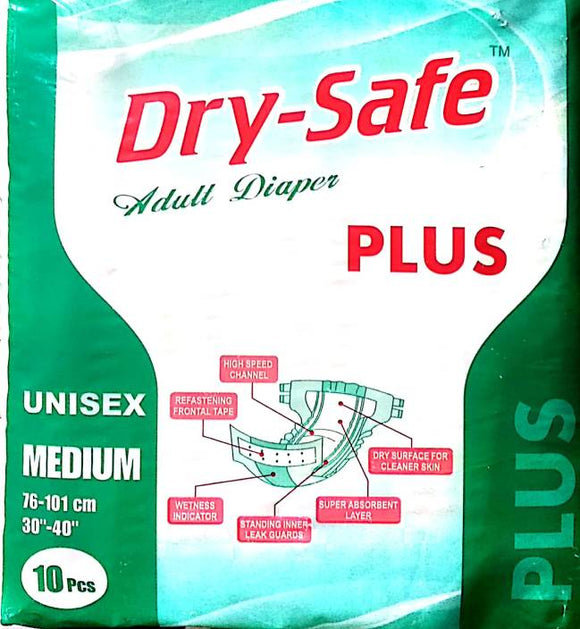 Dry Safe Plus Adult Diapers - Medium (Pack of 10)